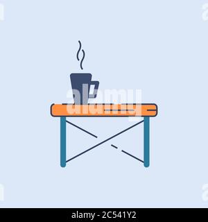 Cup on coffee table semi flat RGB color vector illustration Stock Vector