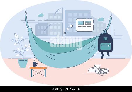 Cozy hammock semi flat vector illustration Stock Vector