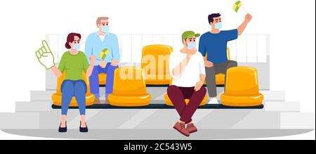 Football fans on seats semi flat RGB color vector illustration Stock Vector