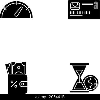 Deposit money black glyph icons set on white space Stock Vector