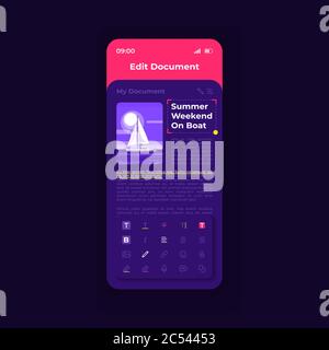 Document viewing and editing smartphone interface vector template Stock Vector