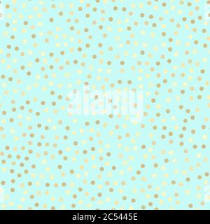 Golden glitter dots, abstract mint blue background. Seamless vector pattern. Shiny holiday background. Golden circles pattern on turquoise blue. Gold Stock Vector