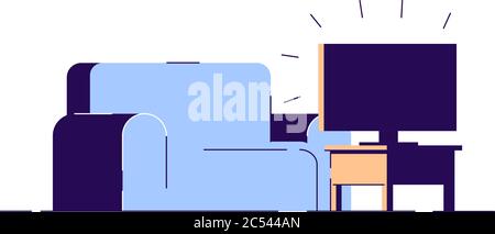Couch and television semi flat RGB color vector illustration Stock Vector