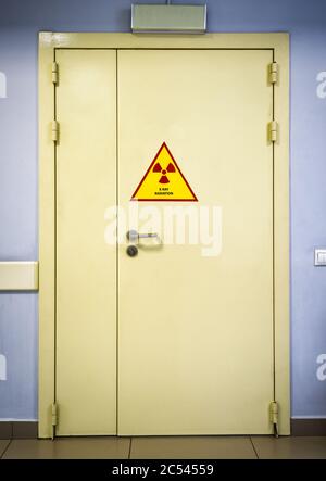 Door to X-ray cabinet in the clinic Stock Photo