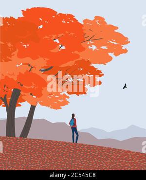 Autumn mountains landscape flat color vector Stock Vector