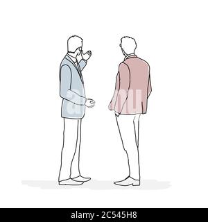 Hand drown vector illustration of businessmen pointing at empty space. Stock Vector