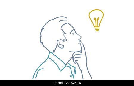 https://l450v.alamy.com/450v/2c546c8/young-man-having-a-good-idea-profile-colour-line-drawing-vector-illustration-2c546c8.jpg