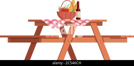 Picnic table semi flat RGB color vector illustration Stock Vector