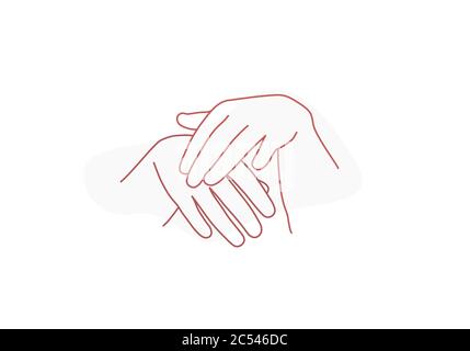 Hands care. Apply cream. Line drawing vector illustration. Stock Vector