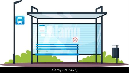 Empty bus stop semi flat RGB color vector illustration Stock Vector