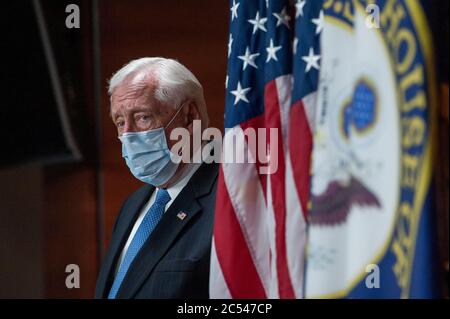 United States House Majority Leader Steny Hoyer (Democrat of Maryland), listens as others offer remarks while joined by US Representative Adam Schiff (Democrat of California), Chairman, US House Permanent Select Committee on Intelligence, US Representative Eliot Engel (Democrat of New York) and other Democratic House members, during a news conference at the US Capitol, following a meeting at the White House in Washington, DC, Tuesday, June 30, 2020. Credit: Rod Lamkey/CNP | usage worldwide Stock Photo