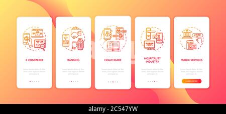 Online public services onboarding mobile app page screen with concepts Stock Vector