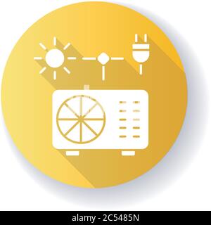 Hybrid air conditioner yellow flat design long shadow glyph icon Stock Vector