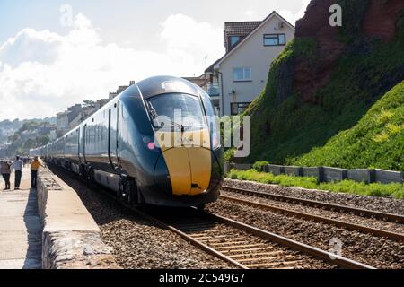 GWR High Speed Train on Dawlish Sea Wall (Class 800/802) Stock Photo