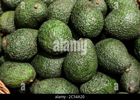 Avocado fruits in market display Stock Photo