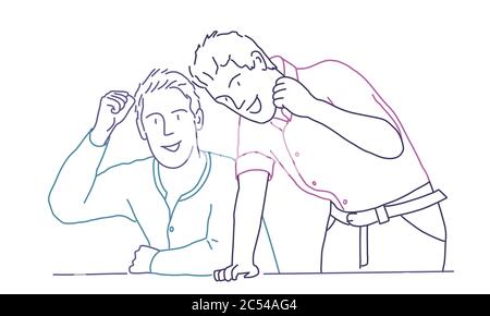Two happy business people. Colour line drawing vector illustration. Stock Vector