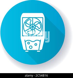 Evaporative cooling device blue flat design long shadow glyph icon Stock Vector