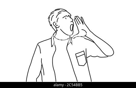 Line drawing of man screaming profile. Vector illustration. Stock Vector