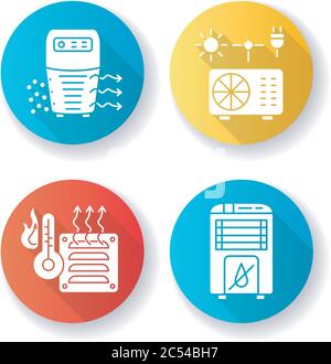 Air heating flat design long shadow glyph icons set Stock Vector