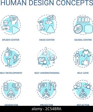 Human design turquoise concept icons set Stock Vector