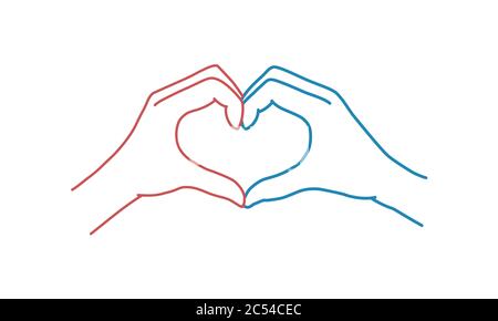 Heart shape hand. Colour line drawing vector illustration. Stock Vector