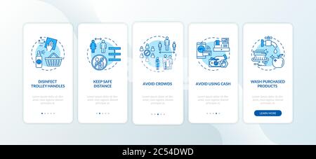 Safe shopping tips guidelines onboarding mobile app page screen with concepts Stock Vector