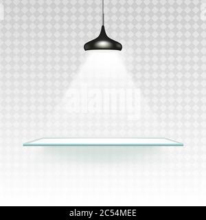 Spotlight shelf on wall background vector design. Light gallery spot empty room advertising shelf lamp. Stock Vector