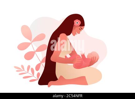 Young woman holding her baby girl Happy Mothers Day greeting card Stock Vector