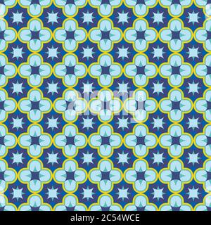 Blue seamless antique arabesque patern. oriental arabic or moroccan ornament mosaic. Can be used as bathroom tile, wallpaper, fabric texture Stock Vector
