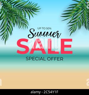 Summer sale poster. Natural Background with Tropical Palm Leaves ...