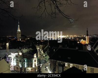 Christmas evening in Tallinn at night Stock Photo