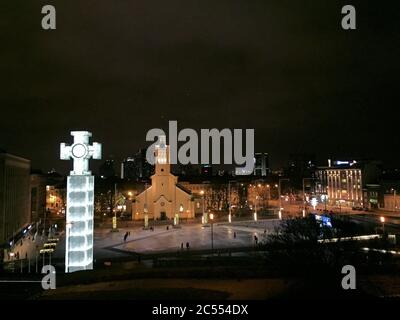 Christmas evening in Tallinn at night Stock Photo