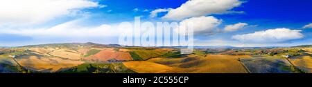 Panoramic aerial view of Tuscany Hills in summer season, Italy. Stock Photo