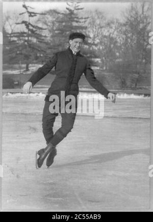 Irving Brokaw ice skating- doing a double toe pirouette on Central Park Lake Stock Photo