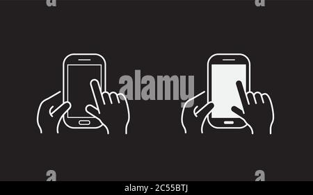 Set of Icons with Hands Holding Smart Device with Gestures Stock Vector