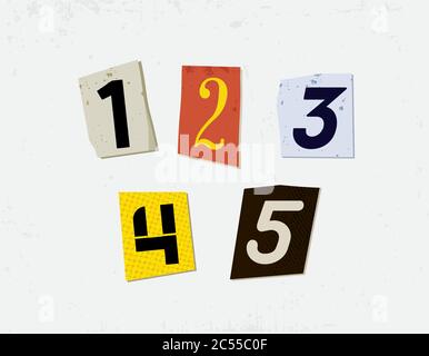 Colorful Newspaper Cut Numbers Set Stock Vector