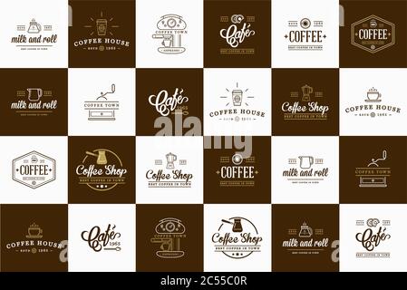 Set of Vector Coffee Elements and Coffee Accessories Illustration can be used as Logo or Icon in premium quality Stock Vector