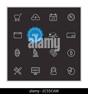 Set of Seo Search Engine Optimization Vector Illustration Elements can be used as Logo or Icon in premium quality Stock Vector