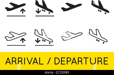Aircraft or Airplane Icons Set Collection Vector Silhouette Arrivals Departure Stock Vector