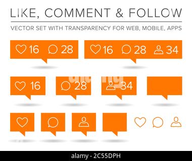 Vector Like, Follower, Comment Icon Set Stock Vector