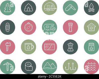 Set of Vector Camping Camp Elements and Outdoor Activity Icons Illustration can be used as Logo or Icon in premium quality Stock Vector