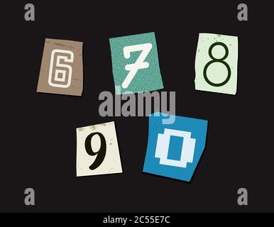 Colorful Newspaper Cut Numbers Set Stock Vector