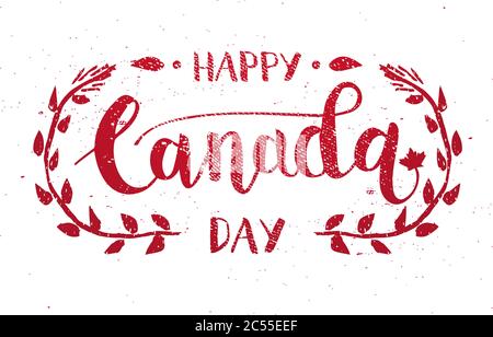 Happy Canada Day handwritten lettering logo vector isolated with ...