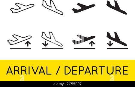 Aircraft or Airplane Icons Set Collection Vector Silhouette Arrivals Departure Stock Vector