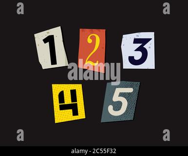 Colorful Newspaper Cut Numbers Set Stock Vector