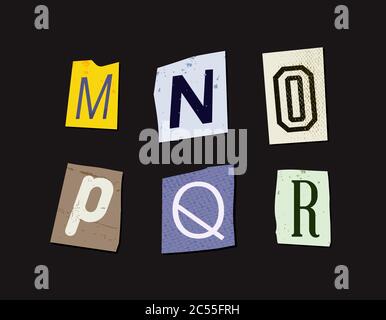 Colorful Newspaper Cut Letters Set Stock Vector