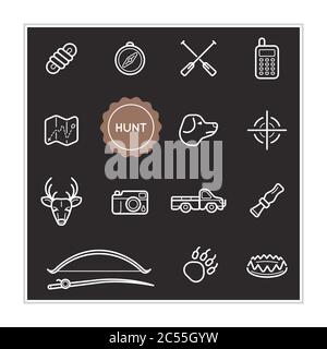 Set of Outdoor Hunting Vector Illustration Elements can be used as Logo or Icon in premium quality Stock Vector