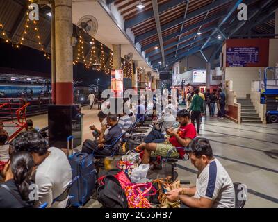 Agra, India - December 12, 2019: Railway station in the city of Agra in the evening. Stock Photo