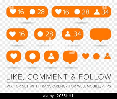 Vector Like, Follower, Comment Icon Set Stock Vector