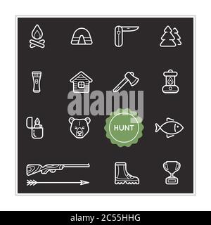 Set of Outdoor Hunting Vector Illustration Elements can be used as Logo or Icon in premium quality Stock Vector